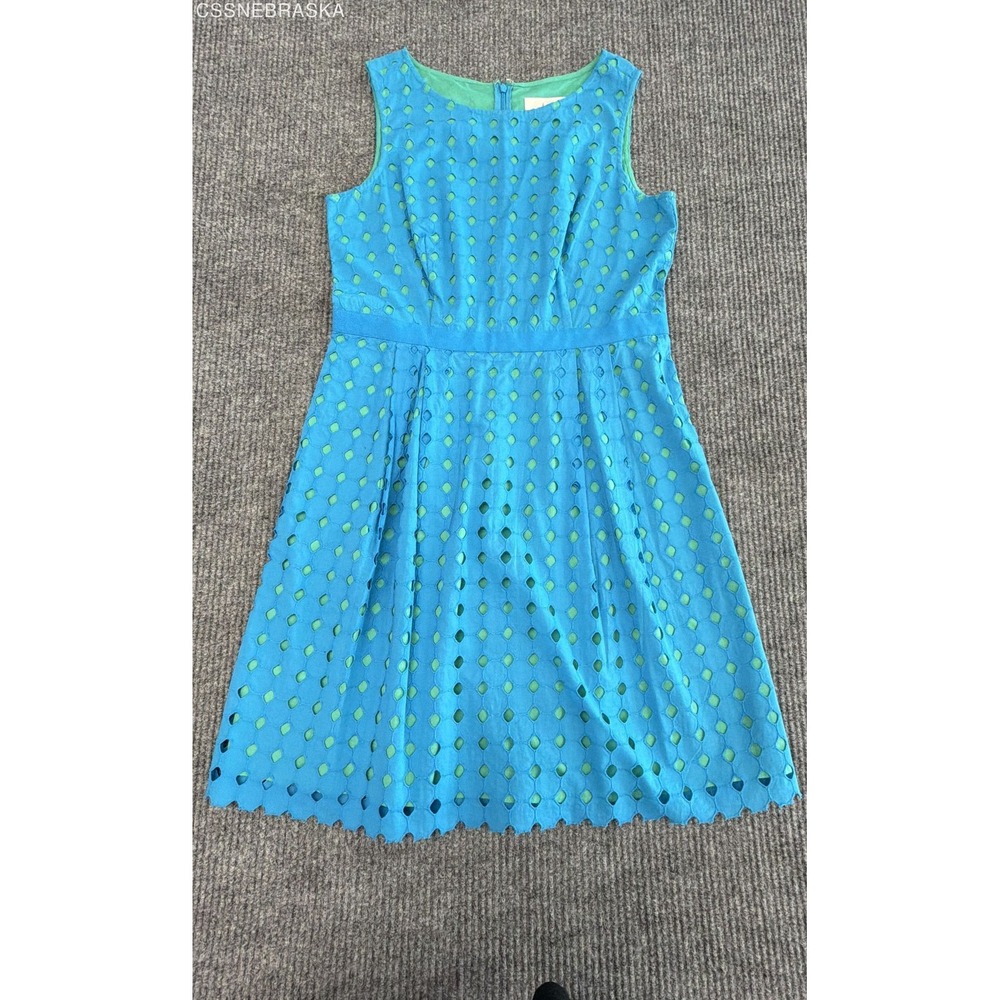 Loft Women's Blue Eyelet Lace Cutout Sleeveless Fit Flare Petites Dress Sz 8P